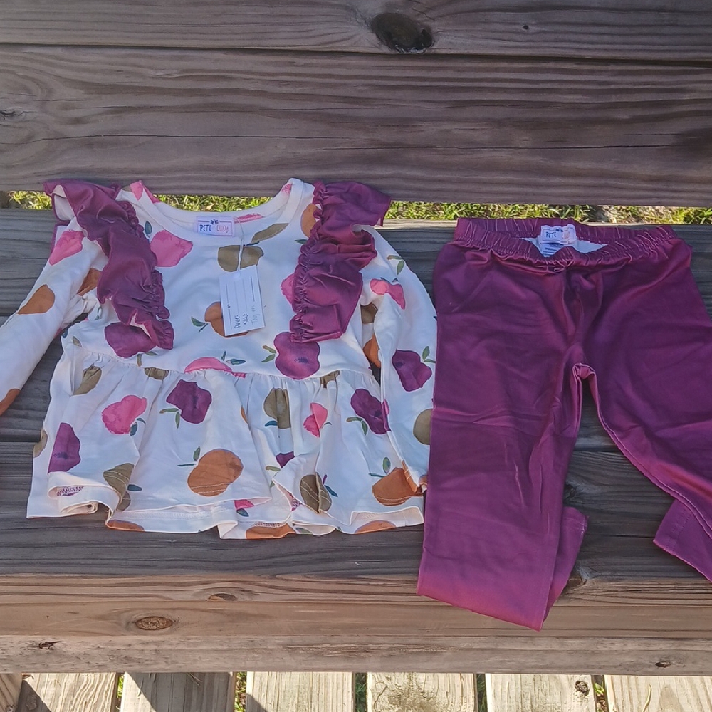 Kids Matching Set with Ruffle Detail - White and Purple
